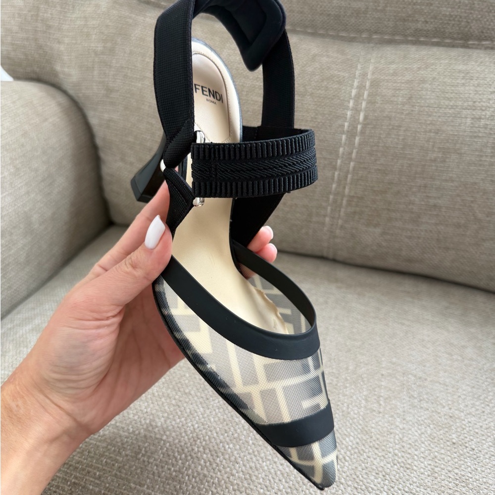 Fendi Black and Cream Mesh Heels